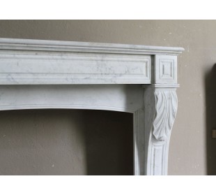 Antique white Carrara marble fireplace mantel surround. 2