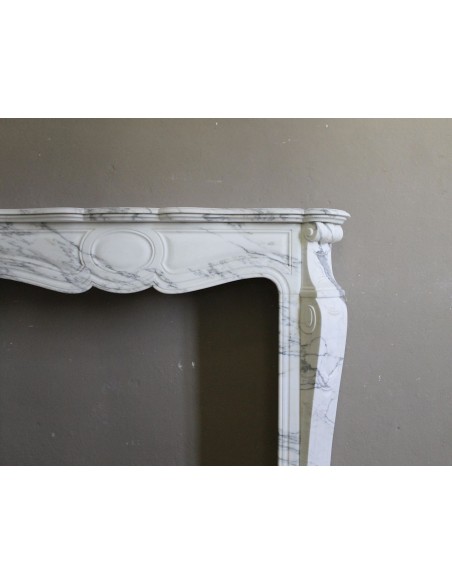048 ANTIQUE "PIED GALBÉ" FIREPLACE MANTEL CARVED FROM WHITE STATUARY ARABESCATO MARBLE