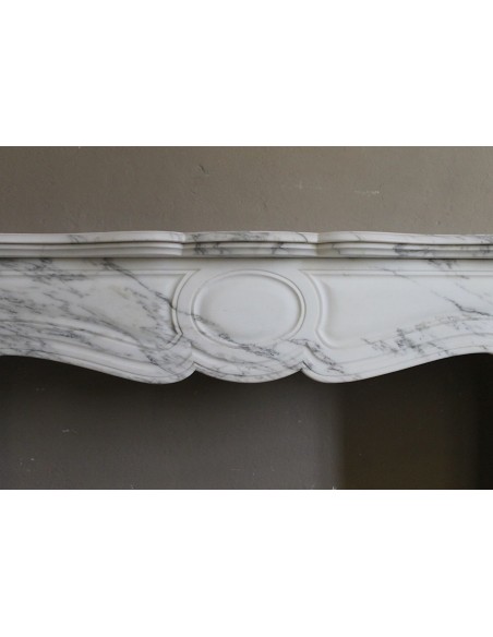 048 ANTIQUE "PIED GALBÉ" FIREPLACE MANTEL CARVED FROM WHITE STATUARY ARABESCATO MARBLE