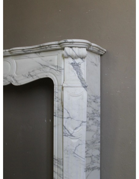 048 ANTIQUE "PIED GALBÉ" FIREPLACE MANTEL CARVED FROM WHITE STATUARY ARABESCATO MARBLE