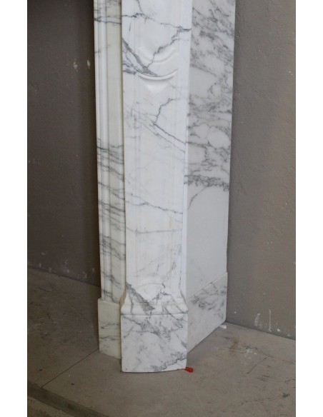 048 ANTIQUE "PIED GALBÉ" FIREPLACE MANTEL CARVED FROM WHITE STATUARY ARABESCATO MARBLE