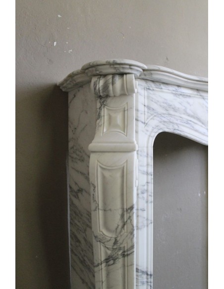 048 ANTIQUE "PIED GALBÉ" FIREPLACE MANTEL CARVED FROM WHITE STATUARY ARABESCATO MARBLE