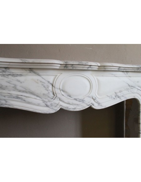 048 ANTIQUE "PIED GALBÉ" FIREPLACE MANTEL CARVED FROM WHITE STATUARY ARABESCATO MARBLE