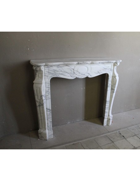 048 ANTIQUE "PIED GALBÉ" FIREPLACE MANTEL CARVED FROM WHITE STATUARY ARABESCATO MARBLE