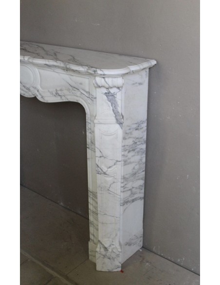 048 ANTIQUE "PIED GALBÉ" FIREPLACE MANTEL CARVED FROM WHITE STATUARY ARABESCATO MARBLE