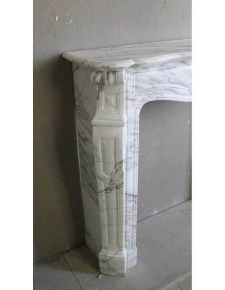 048 ANTIQUE "PIED GALBÉ" FIREPLACE MANTEL CARVED FROM WHITE STATUARY ARABESCATO MARBLE