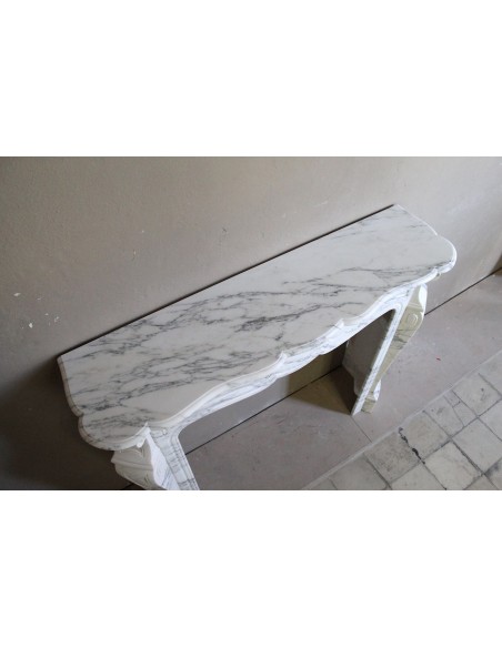 048 ANTIQUE "PIED GALBÉ" FIREPLACE MANTEL CARVED FROM WHITE STATUARY ARABESCATO MARBLE