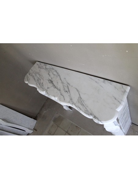 048 ANTIQUE "PIED GALBÉ" FIREPLACE MANTEL CARVED FROM WHITE STATUARY ARABESCATO MARBLE