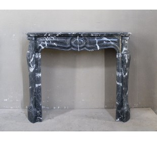 ANTIQUE ORIGINAL LOUIS XV "PIED GALBÉ" MARBLE FIREPLACE MANTEL IN BLACK MARQUINIA MARBLE.