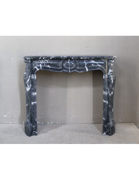 ANTIQUE ORIGINAL LOUIS XV "PIED GALBÉ" MARBLE FIREPLACE MANTEL IN BLACK MARQUINIA MARBLE.