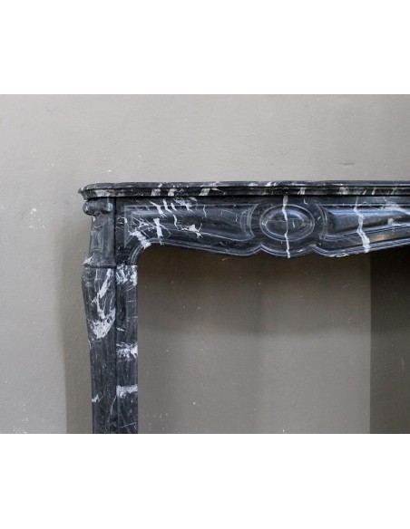 060 ANTIQUE ORIGINAL LOUIS XV "PIED GALBÉ" MARBLE MANTEL IN BLACK MARQUINIA MARBLE