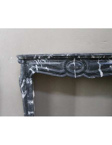 060 ANTIQUE ORIGINAL LOUIS XV "PIED GALBÉ" MARBLE MANTEL IN BLACK MARQUINIA MARBLE