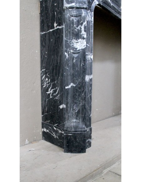 060 ANTIQUE ORIGINAL LOUIS XV "PIED GALBÉ" MARBLE MANTEL IN BLACK MARQUINIA MARBLE