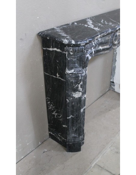 060 ANTIQUE ORIGINAL LOUIS XV "PIED GALBÉ" MARBLE MANTEL IN BLACK MARQUINIA MARBLE