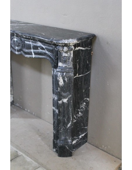 060 ANTIQUE ORIGINAL LOUIS XV "PIED GALBÉ" MARBLE MANTEL IN BLACK MARQUINIA MARBLE