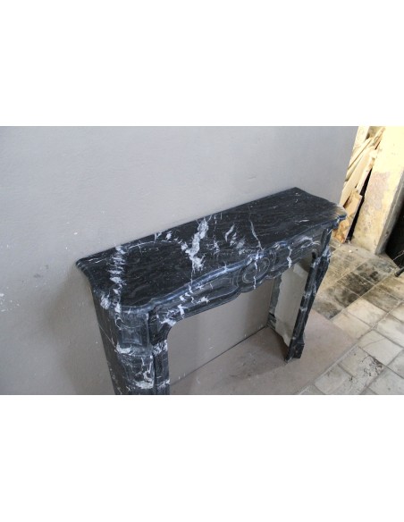 060 ANTIQUE ORIGINAL LOUIS XV "PIED GALBÉ" MARBLE MANTEL IN BLACK MARQUINIA MARBLE