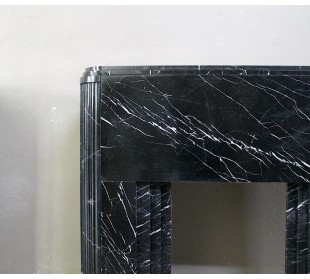 ICONIC ART DECO FIREPLACE MANTEL CARVED FROM BLACK MARQUINIA MARBLE. A ONE-OF-A-KIND MARBLE FIRE SURROUND. 2