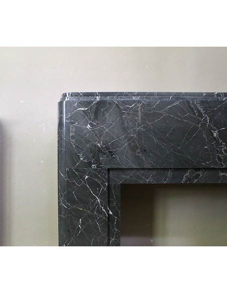 715 ANTIQUE AUTHENTIC ART DECO FIREPLACE MANTEL CARVED FROM BLACK MARQUINIA GOLD MARBLE