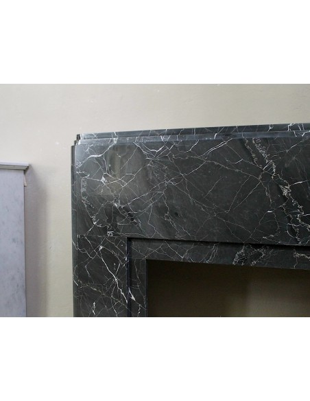715 ANTIQUE AUTHENTIC ART DECO FIREPLACE MANTEL CARVED FROM BLACK MARQUINIA GOLD MARBLE