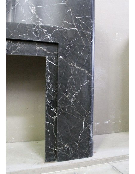 715 ANTIQUE AUTHENTIC ART DECO FIREPLACE MANTEL CARVED FROM BLACK MARQUINIA GOLD MARBLE
