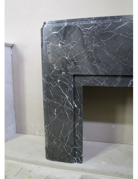 715 ANTIQUE AUTHENTIC ART DECO FIREPLACE MANTEL CARVED FROM BLACK MARQUINIA GOLD MARBLE