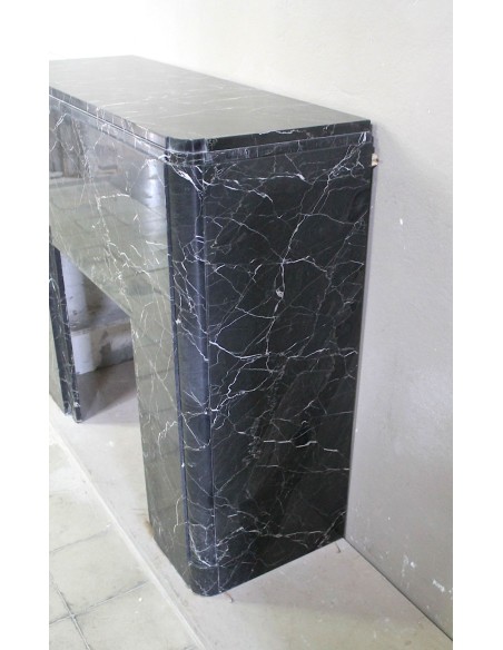 715 ANTIQUE AUTHENTIC ART DECO FIREPLACE MANTEL CARVED FROM BLACK MARQUINIA GOLD MARBLE