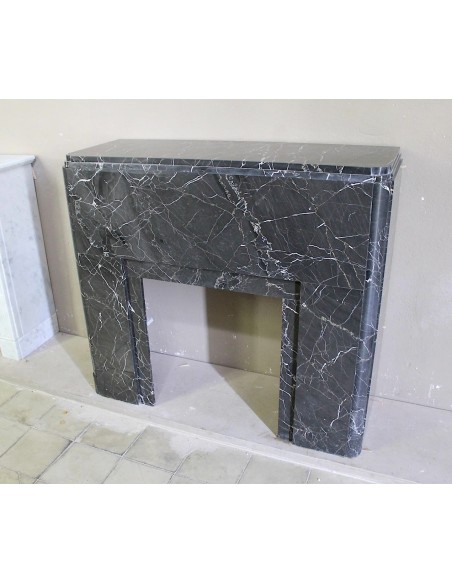 715 ANTIQUE AUTHENTIC ART DECO FIREPLACE MANTEL CARVED FROM BLACK MARQUINIA GOLD MARBLE