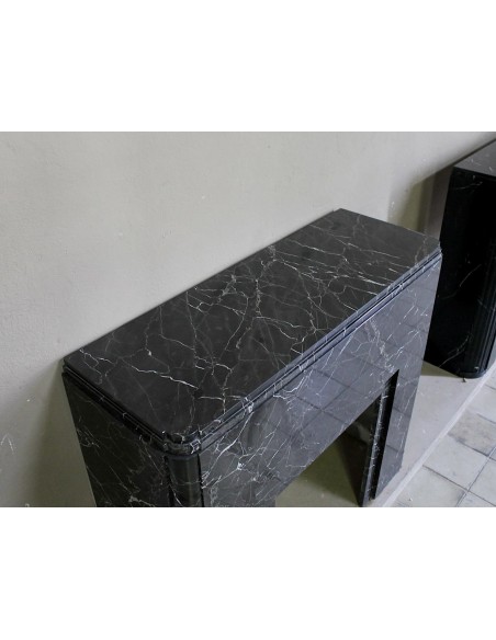 715 ANTIQUE AUTHENTIC ART DECO FIREPLACE MANTEL CARVED FROM BLACK MARQUINIA GOLD MARBLE