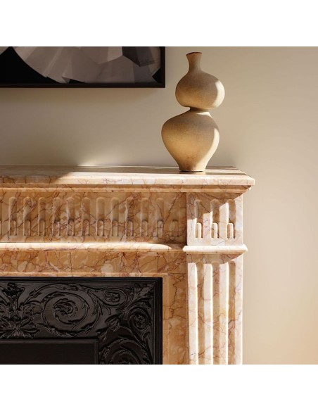Antique Louis XVI marble mantel carved in yellow Giallo Fiorito marble