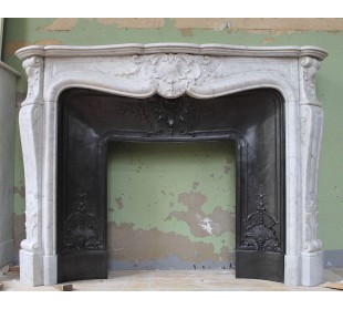 064 AG ANTIQUE LOUIS XV "TROIS GLANDS" FIREPLACE SURROUND...