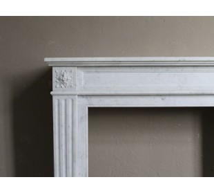 Antique white Carrara Neoclassical marble fireplace mantel. 2