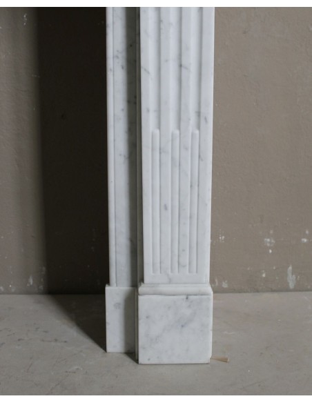 201 ANTIQUE LOUIS XVI FIREPLACE MANTEL "DEUX FLEURS" CARVED IN WHITE CARRARA MARBLE OF NOBLE QUALITY "P"