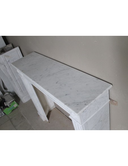 201 ANTIQUE LOUIS XVI FIREPLACE MANTEL "DEUX FLEURS" CARVED IN WHITE CARRARA MARBLE OF NOBLE QUALITY "P"