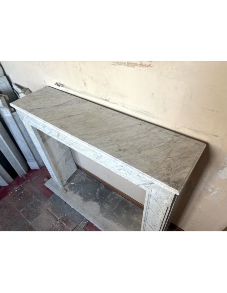 250 ANTIQUE LOUIS XVI STYLE ANTIQUE FIREPLACE MANTEL CARVED IN WHITE "VENATINO" CARRARA MARBLE