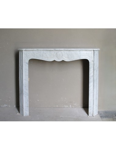 Antique Pompadour fireplace in white Carrara marble, baroque-style, offered at a discounted price.