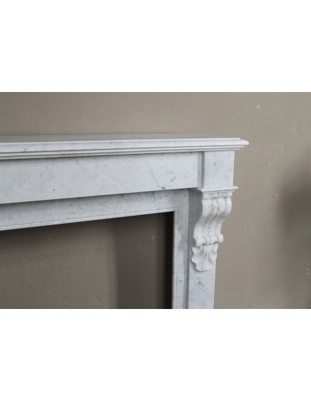 407 LOUIS PHILIPPE "PALMETTES" FIREPLACE CARVED OUT OF WHITE CARRARA MARBLE