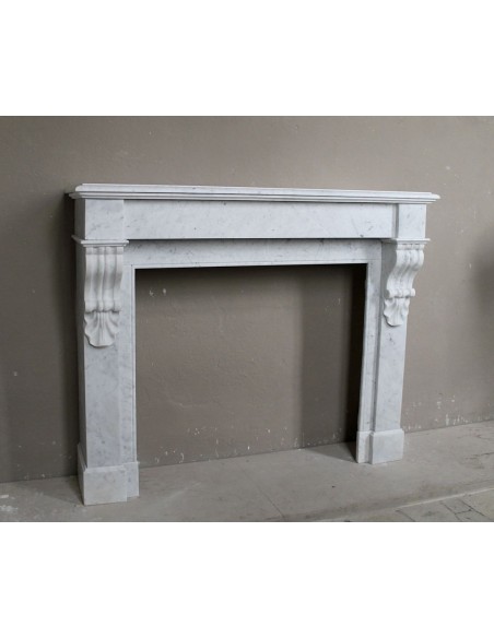 407 LOUIS PHILIPPE "PALMETTES" FIREPLACE CARVED OUT OF WHITE CARRARA MARBLE