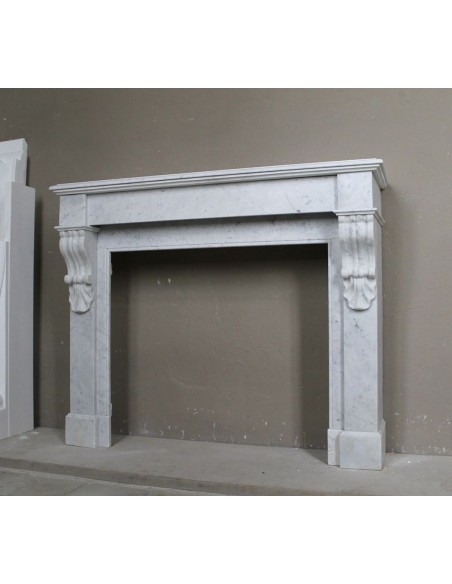 407 LOUIS PHILIPPE "PALMETTES" FIREPLACE CARVED OUT OF WHITE CARRARA MARBLE