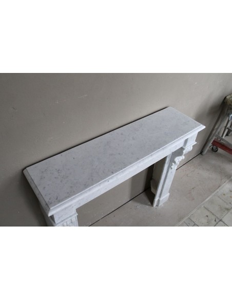 407 LOUIS PHILIPPE "PALMETTES" FIREPLACE CARVED OUT OF WHITE CARRARA MARBLE