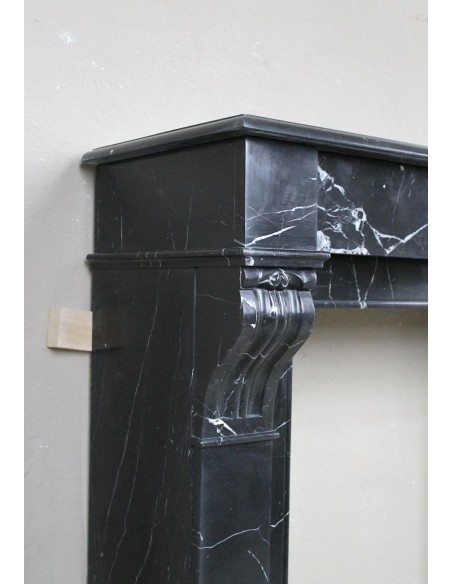 412 ANTIQUE LOUIS PHILIPPE "MODILLON" FIREPLACE IN BLACK MARQUINIA MARBLE