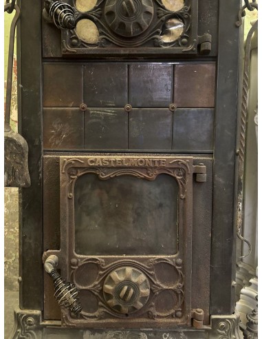 GH 001 CASTELMONTE CAST IRON AND MAJOLICA WOOD...