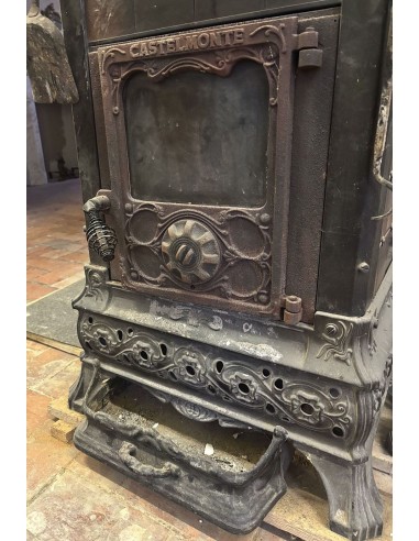 GH 001 CASTELMONTE CAST IRON AND MAJOLICA WOOD...