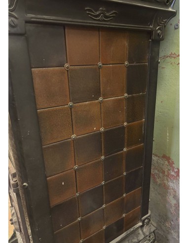 GH 001 CASTELMONTE CAST IRON AND MAJOLICA WOOD...