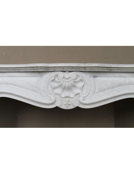 065 LOUIS XV "TROIS COQUILLES" FIREPLACE MANTEL CARVED IN GORGEOUS WHITE CARRARA "P" MARBLE