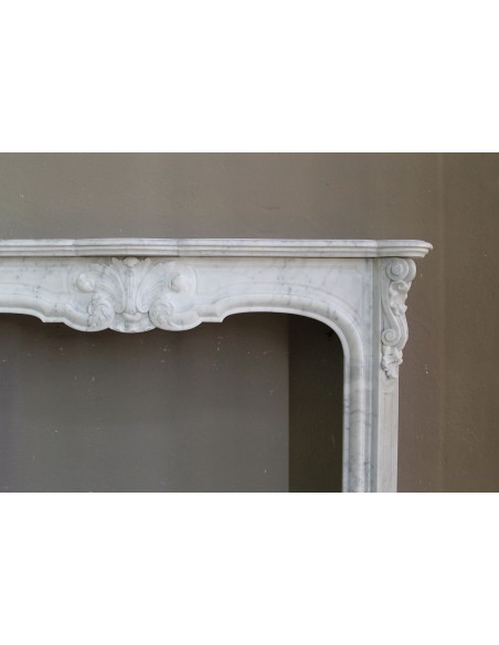 071 ANTIQUE “LOUIS XV CÔTE D'AZUR” FLORAL FIREPLACE MANTEL CARVED FROM WHITE CARRARA MARBLE