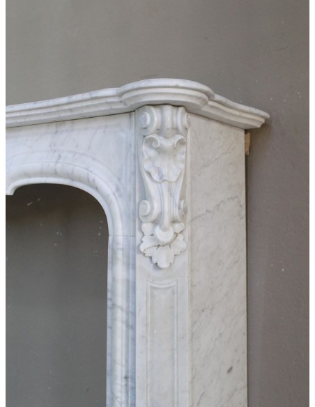 071 ANTIQUE “LOUIS XV CÔTE D'AZUR” FLORAL FIREPLACE MANTEL CARVED FROM WHITE CARRARA MARBLE