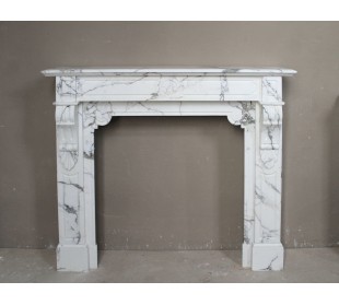 Antique Louis Philippe “Palmettes” fireplace carved in white Statuary Arabescato marble, with very fine sculptural decorations.