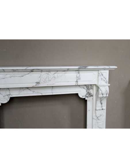 408 LOUIS PHILIPPE "PALMETTES AMÉLIORÉ" FIREPLACE CARVED IN STUNNING ITALIAN ARABESCATO STATUARY MARBLE