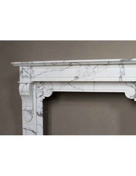 408 LOUIS PHILIPPE "PALMETTES AMÉLIORÉ" FIREPLACE CARVED IN STUNNING ITALIAN ARABESCATO STATUARY MARBLE