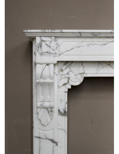408 LOUIS PHILIPPE "PALMETTES AMÉLIORÉ" FIREPLACE CARVED IN STUNNING ITALIAN ARABESCATO STATUARY MARBLE